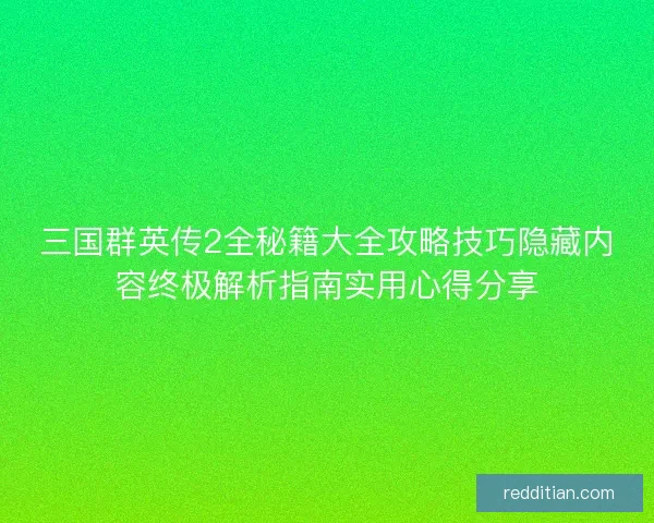 三国群英传2全秘籍大全攻略技巧隐藏内容终极解析指南实用心得分享